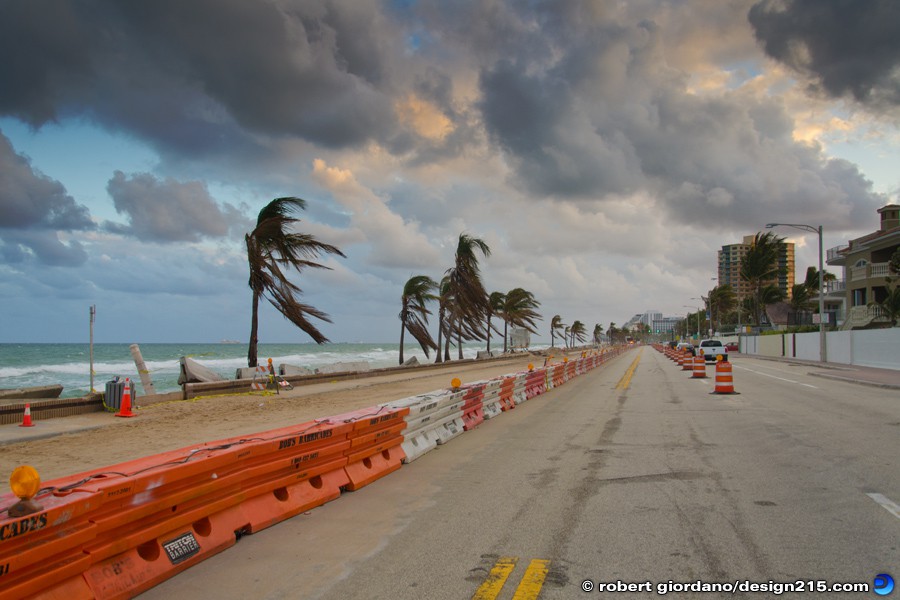 Nov 29 2012 Water Filled Barrier Wall - A1A Flooding, Fort Lauderdale