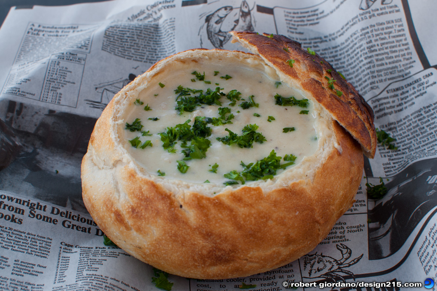 Clam Chowder Bread Bowl at Anglins Cafe - Food Photography